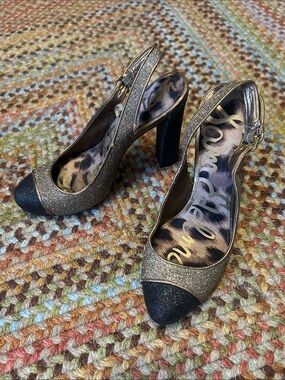 Sam Edelman Gold and Black Glitter Slingback Pumps